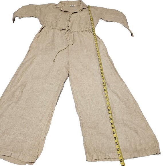 Meo Meli Wide Leg Women Jumpsuit One Size Beige Italian Linen - Picture 1 of 14
